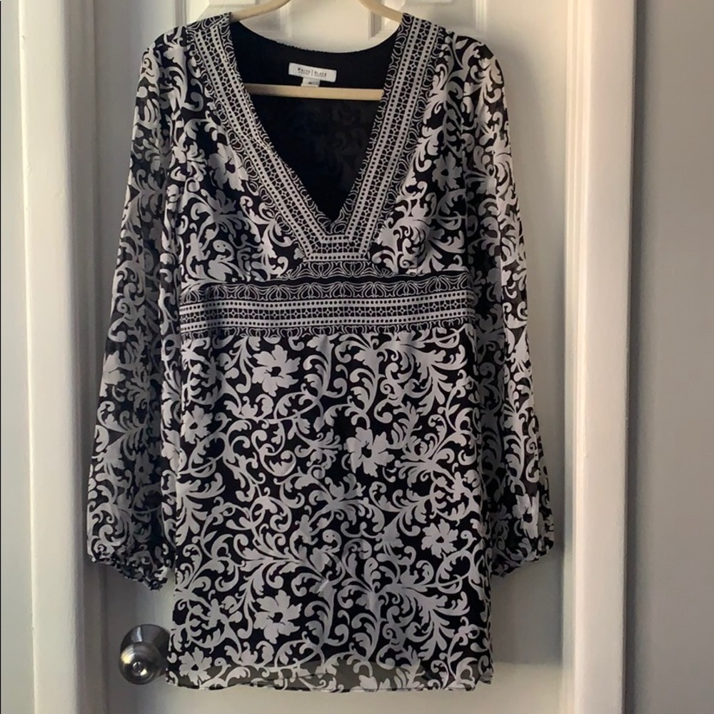 White House Black Market sheer tie back tunic top